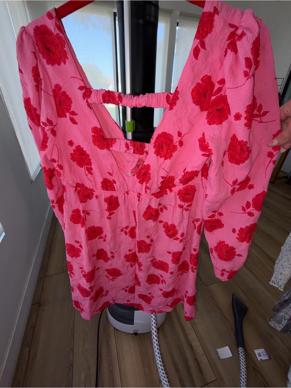 Crystal Doll Open Back Floral Cutout Mini Dress Pink Red Cottagecore S - Picture 4 of 7